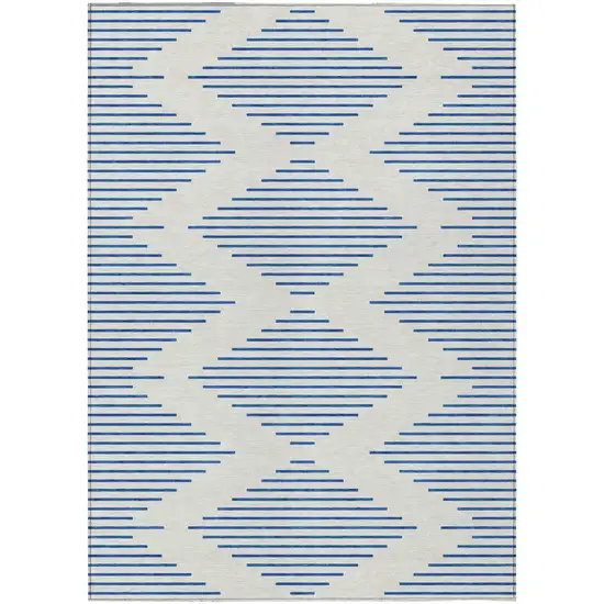 Ivory And Blue Geometric Washable Indoor Outdoor Area Rug Photo 2