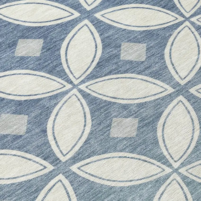 Ivory And Blue Geometric Washable Indoor Outdoor Area Rug Photo 1
