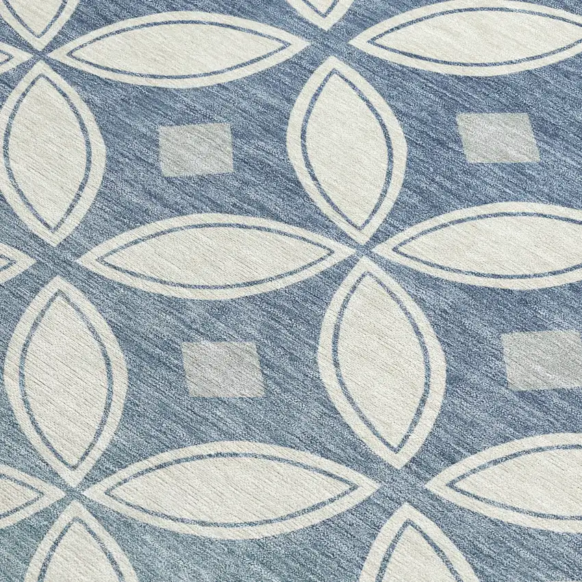 Ivory And Blue Geometric Washable Indoor Outdoor Area Rug Photo 2