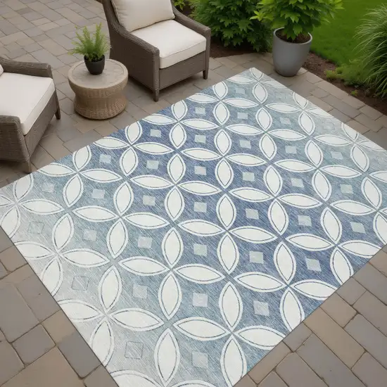 Ivory And Blue Geometric Washable Indoor Outdoor Area Rug Photo 6