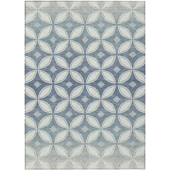 Ivory And Blue Geometric Washable Indoor Outdoor Area Rug Photo 8