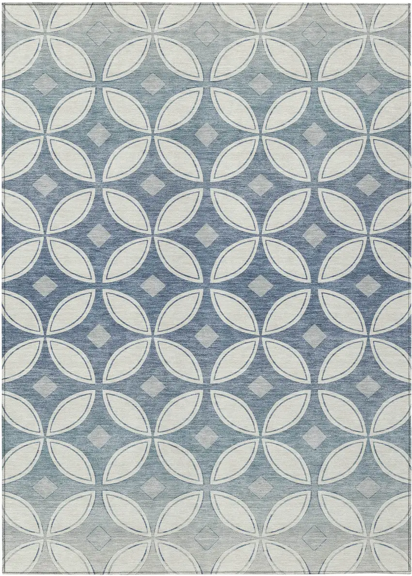 Ivory And Blue Geometric Washable Indoor Outdoor Area Rug Photo 8