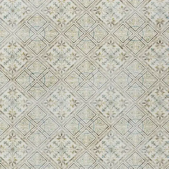 Ivory And Blue Geometric Washable Indoor Outdoor Area Rug Photo 3