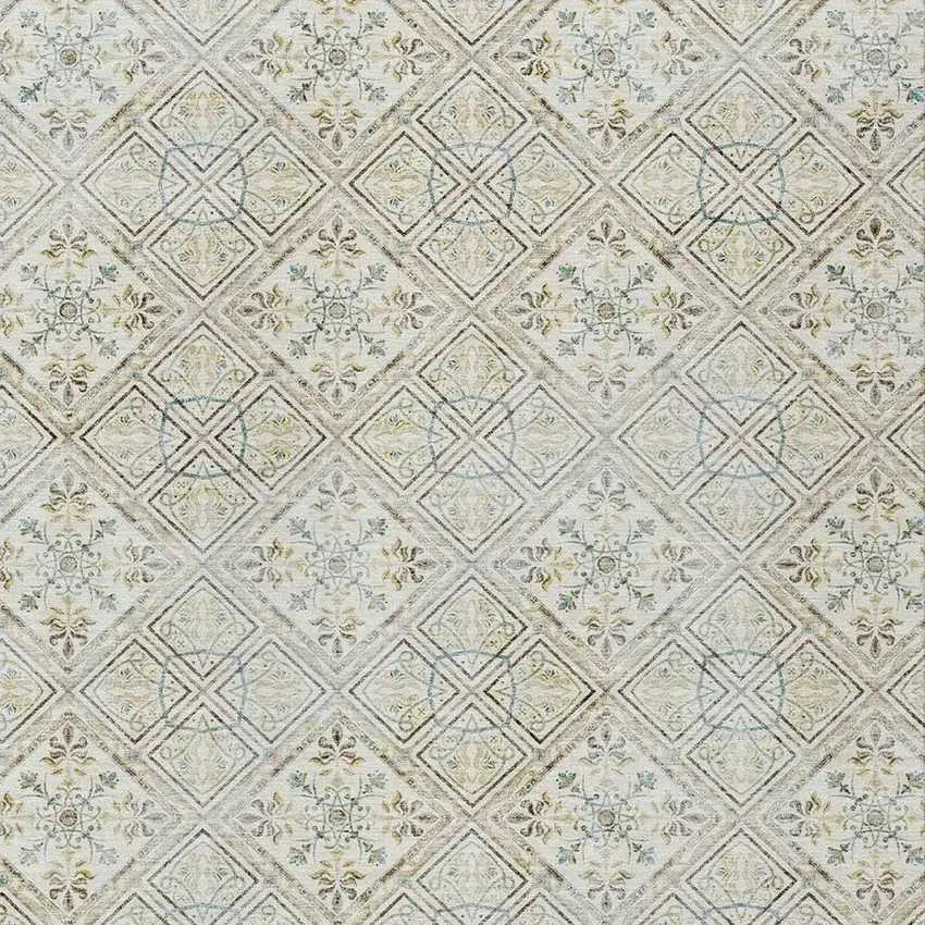 Ivory And Blue Geometric Washable Indoor Outdoor Area Rug Photo 3
