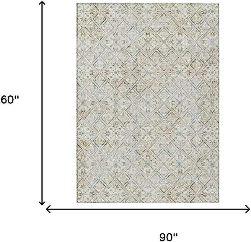 Ivory And Blue Geometric Washable Indoor Outdoor Area Rug Photo 9