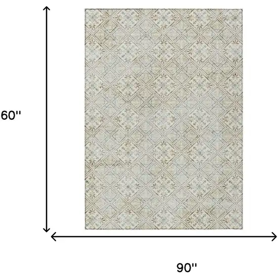 Ivory And Blue Geometric Washable Indoor Outdoor Area Rug Photo 9