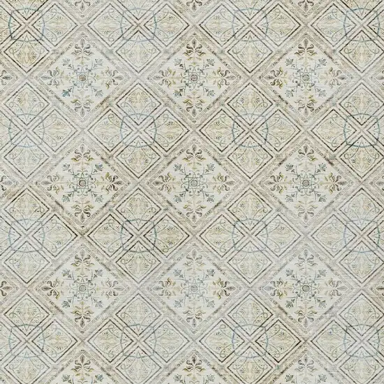 Ivory And Blue Geometric Washable Indoor Outdoor Area Rug Photo 5