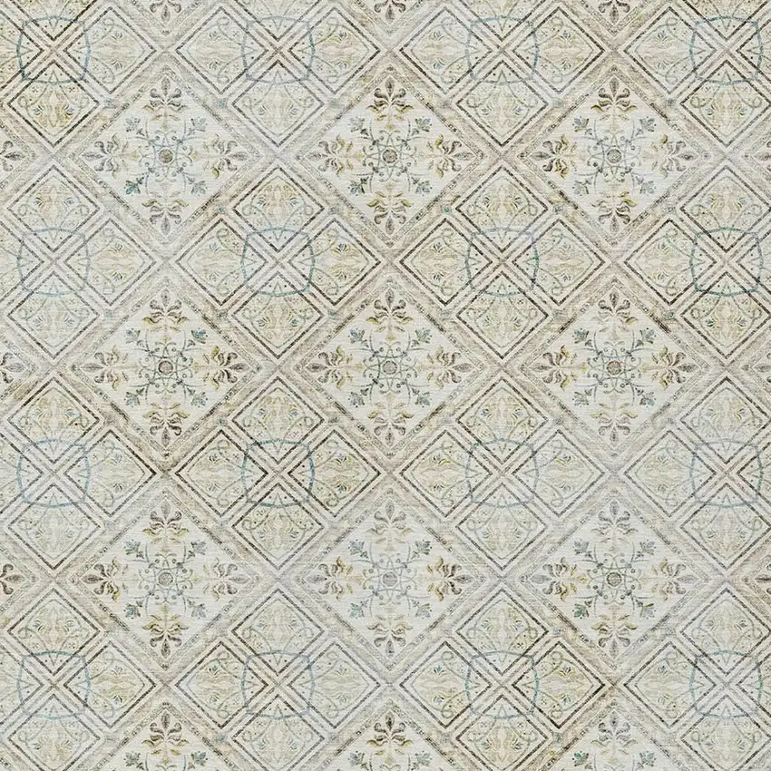 Ivory And Blue Geometric Washable Indoor Outdoor Area Rug Photo 5