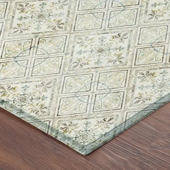 Ivory And Blue Geometric Washable Indoor Outdoor Area Rug Photo 7