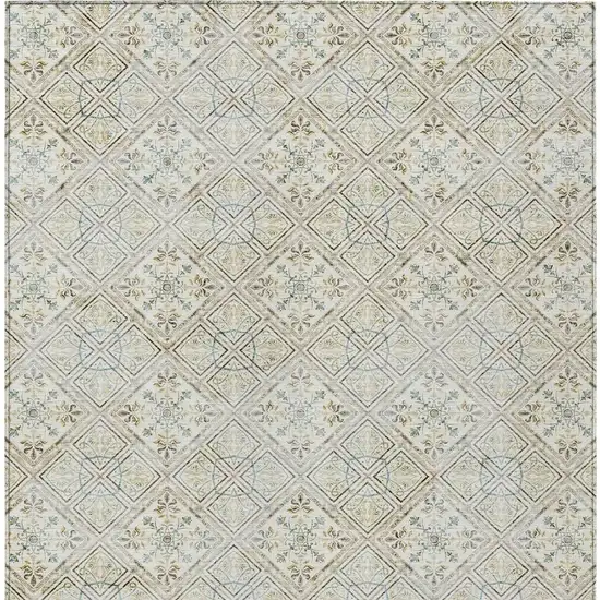 Ivory And Blue Geometric Washable Indoor Outdoor Area Rug Photo 6