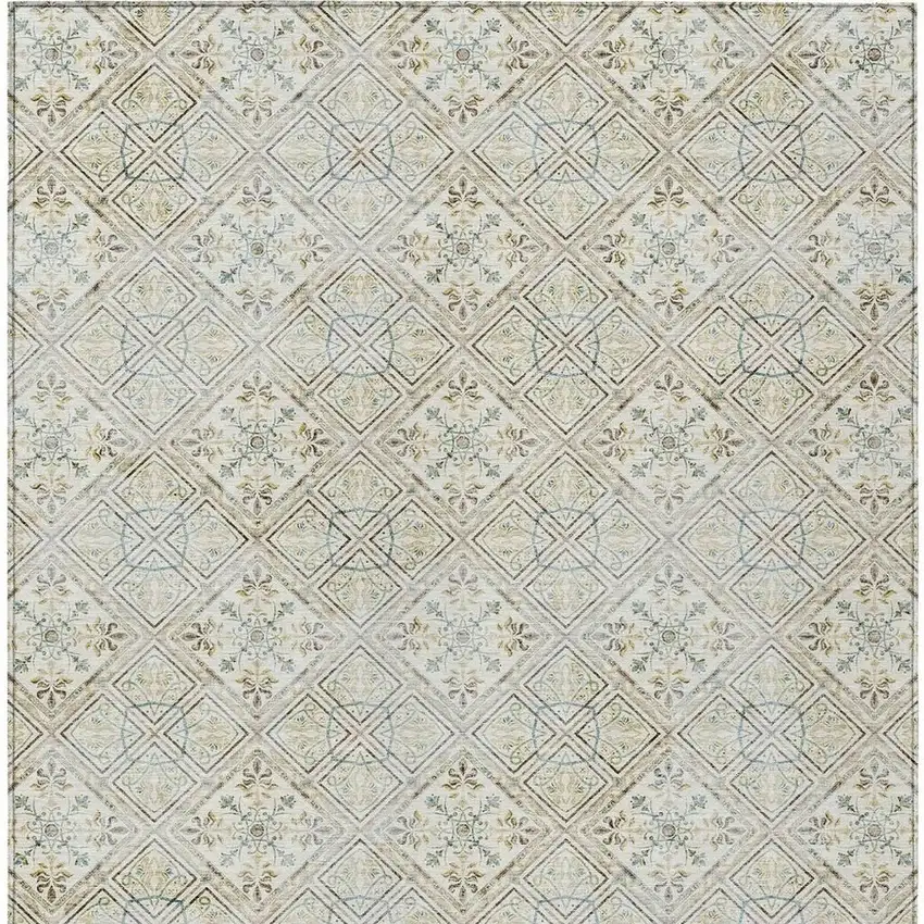 Ivory And Blue Geometric Washable Indoor Outdoor Area Rug Photo 6