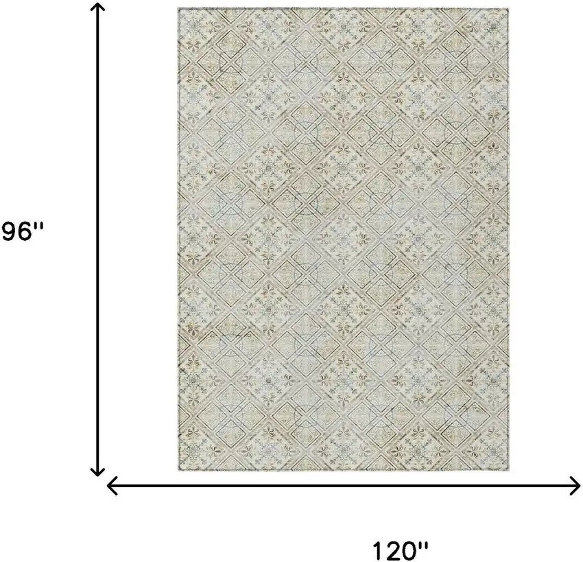 Ivory And Blue Geometric Washable Indoor Outdoor Area Rug Photo 9