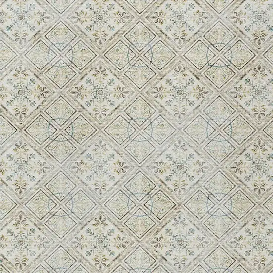 Ivory And Blue Geometric Washable Indoor Outdoor Area Rug Photo 3