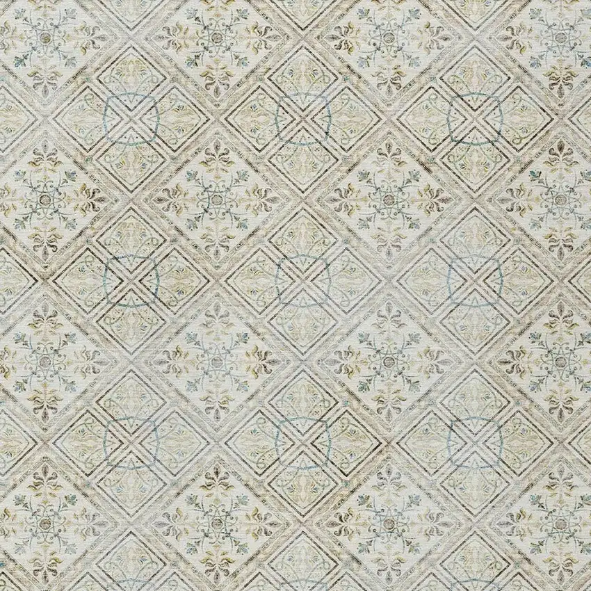 Ivory And Blue Geometric Washable Indoor Outdoor Area Rug Photo 3