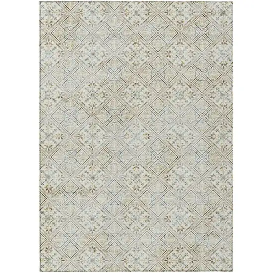 Ivory And Blue Geometric Washable Indoor Outdoor Area Rug Photo 2