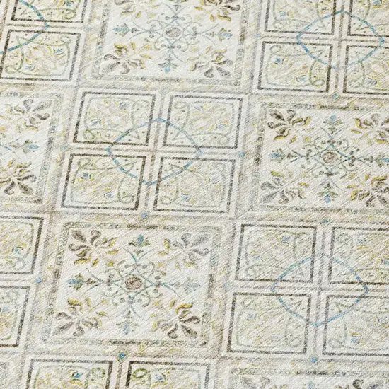 Ivory And Blue Geometric Washable Indoor Outdoor Area Rug Photo 8