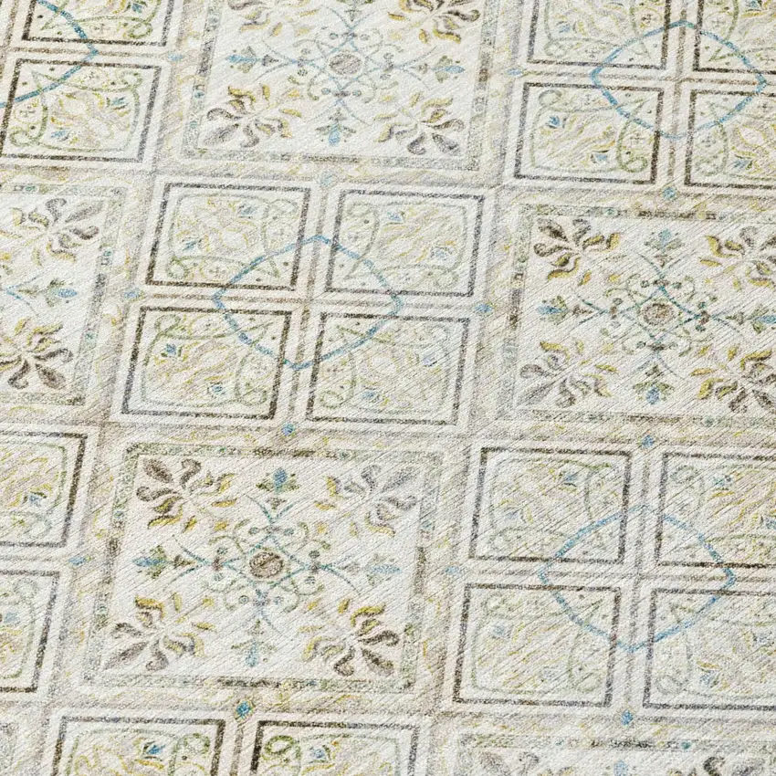 Ivory And Blue Geometric Washable Indoor Outdoor Area Rug Photo 8