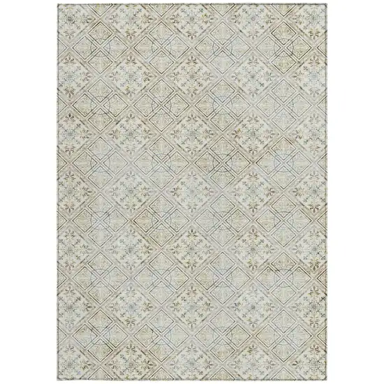 Ivory And Blue Geometric Washable Indoor Outdoor Area Rug Photo 4