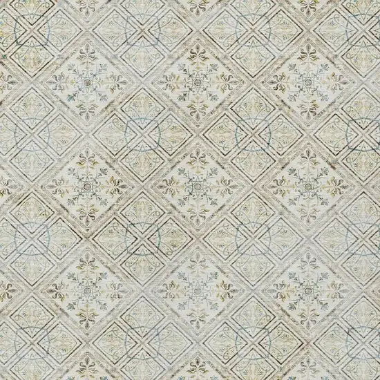 Ivory And Blue Geometric Washable Indoor Outdoor Area Rug Photo 5