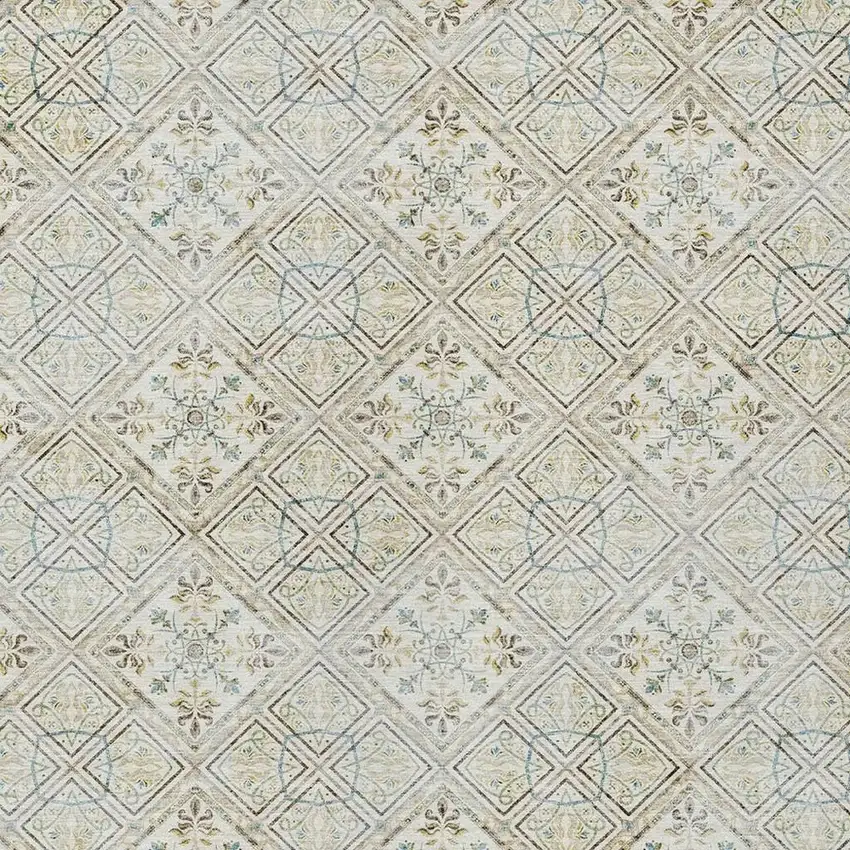 Ivory And Blue Geometric Washable Indoor Outdoor Area Rug Photo 5