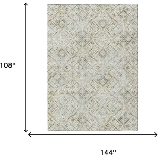 Ivory And Blue Geometric Washable Indoor Outdoor Area Rug Photo 9