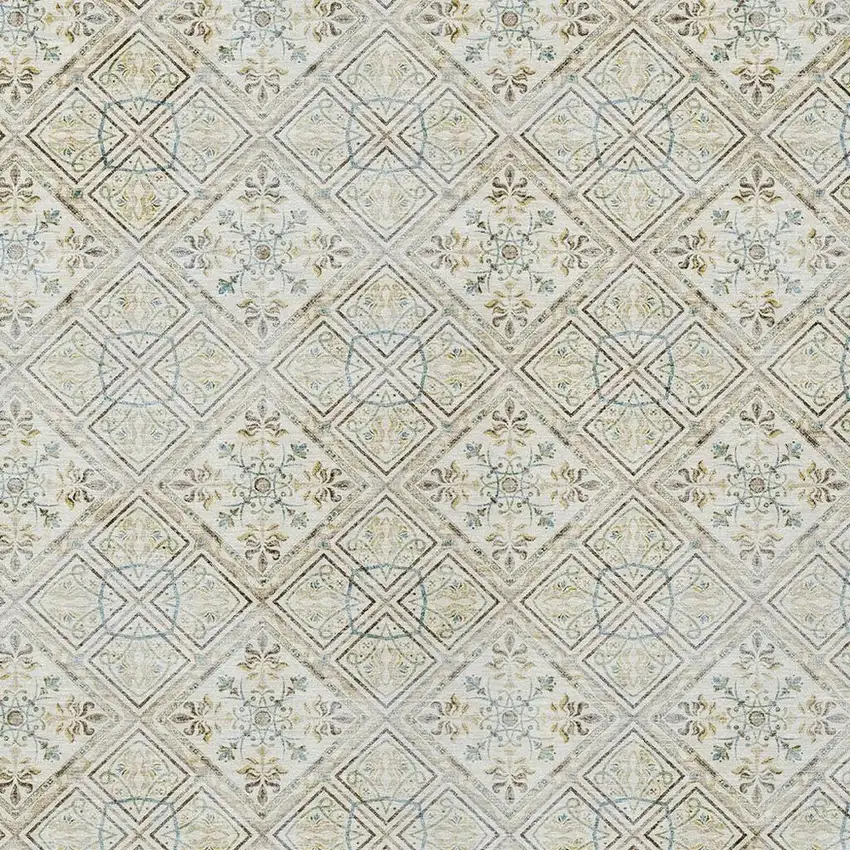 Ivory And Blue Geometric Washable Indoor Outdoor Area Rug Photo 3