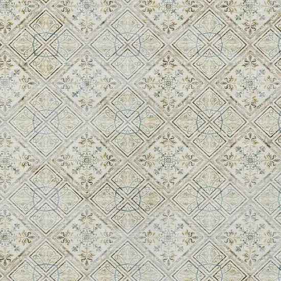Ivory And Blue Geometric Washable Indoor Outdoor Area Rug Photo 3