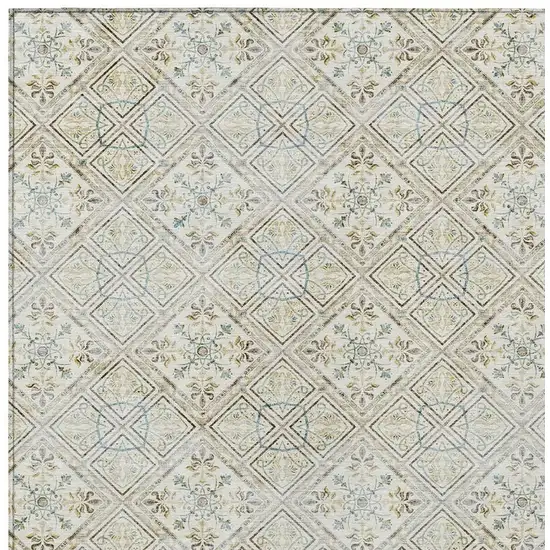 Ivory And Blue Geometric Washable Indoor Outdoor Area Rug Photo 5