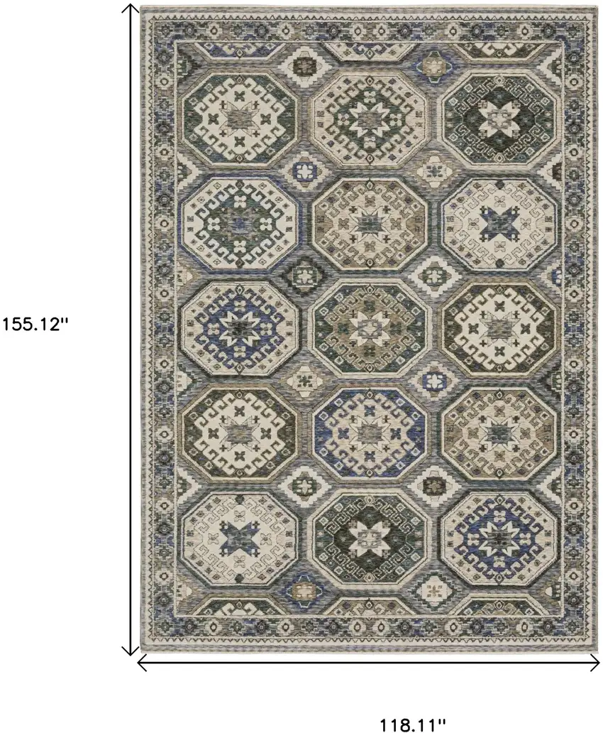 Ivory And Blue Medallion Area Rug With Fringe Photo 3