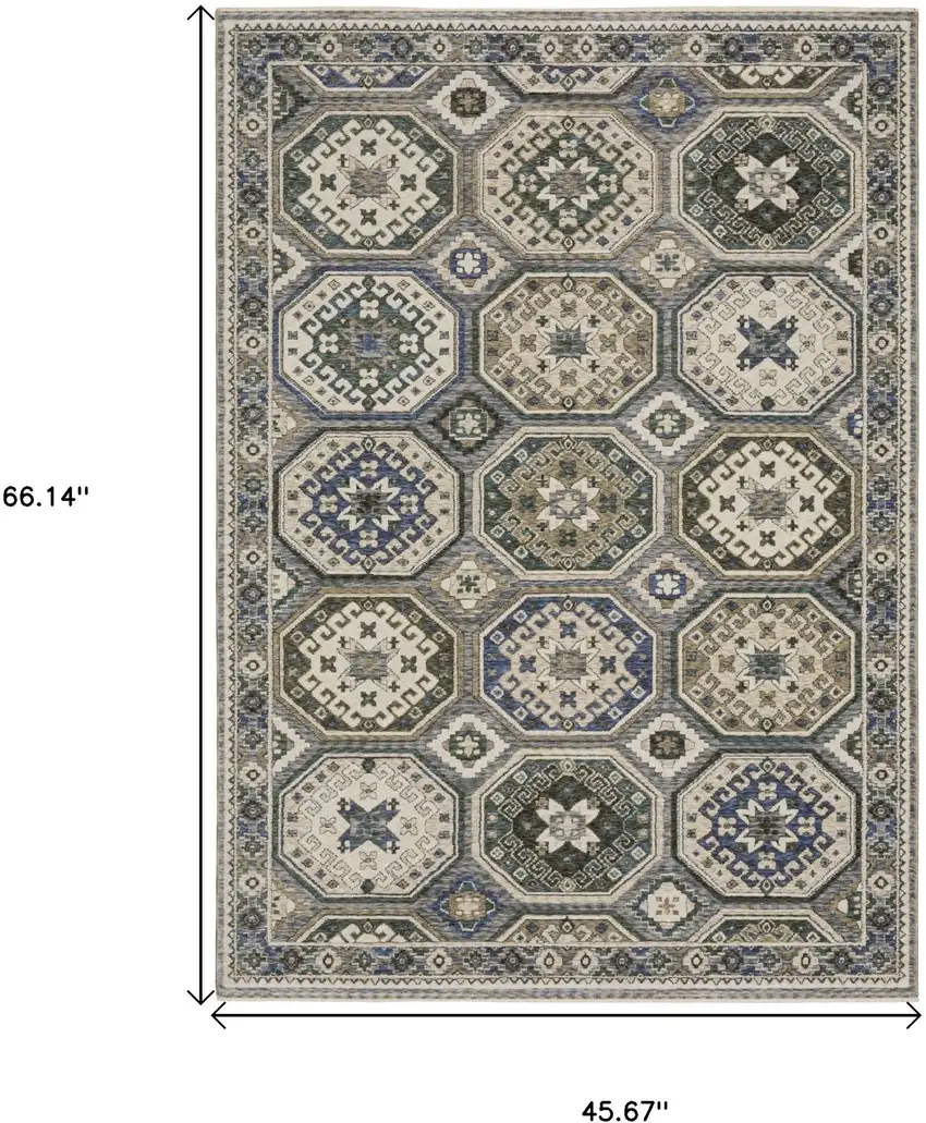 Ivory And Blue Medallion Area Rug With Fringe Photo 3