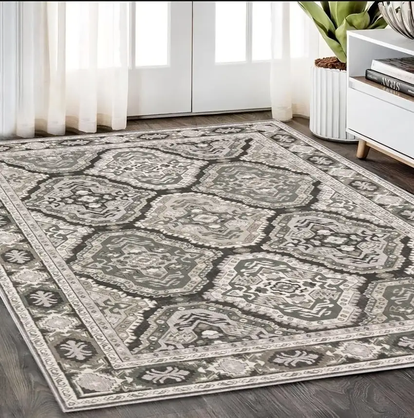 Ivory And Blue Medallion Area Rug Photo 1