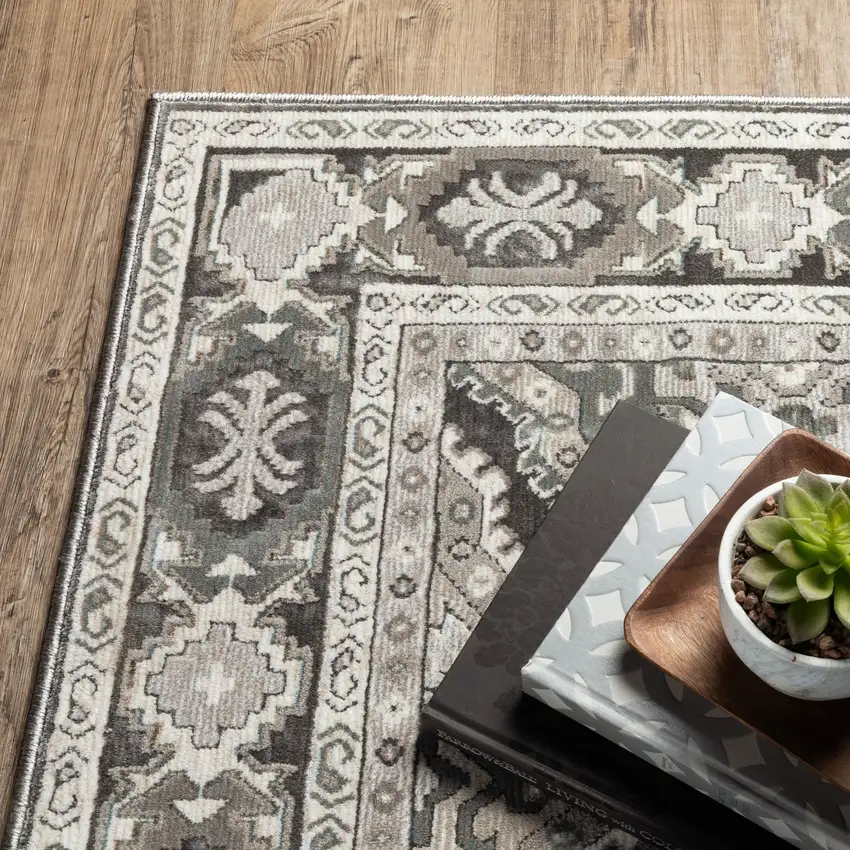 Ivory And Blue Medallion Area Rug Photo 9