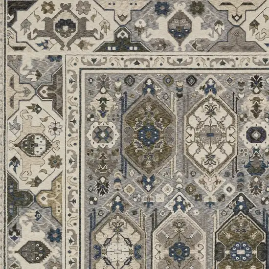 Ivory And Blue Oriental Area Rug With Fringe Photo 6