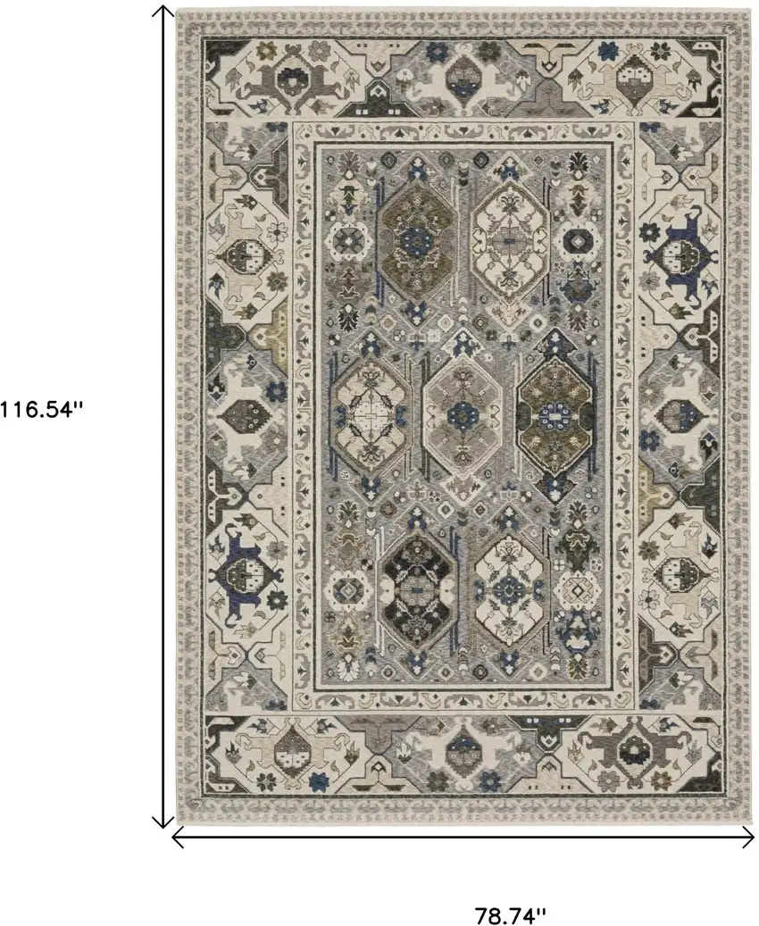 Ivory And Blue Oriental Area Rug With Fringe Photo 3