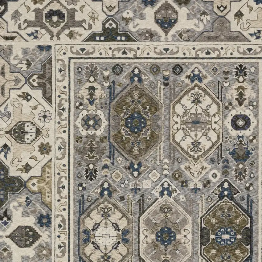 Ivory And Blue Oriental Area Rug With Fringe Photo 6