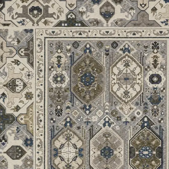 Ivory And Blue Oriental Area Rug With Fringe Photo 6
