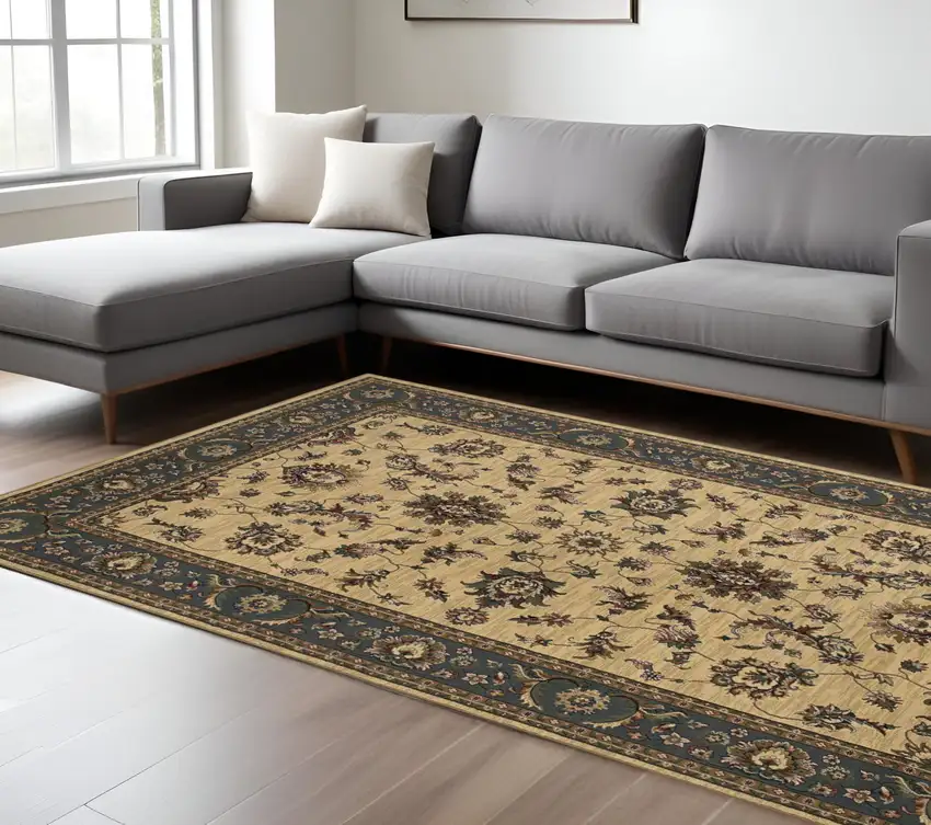Ivory And Blue Oriental Area Rug Photo 1