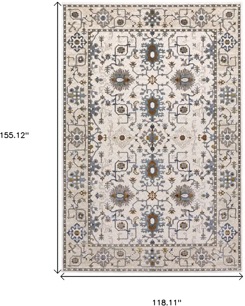 Ivory And Blue Oriental Area Rug Photo 3