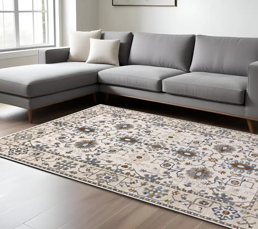 Ivory And Blue Oriental Area Rug Photo 1