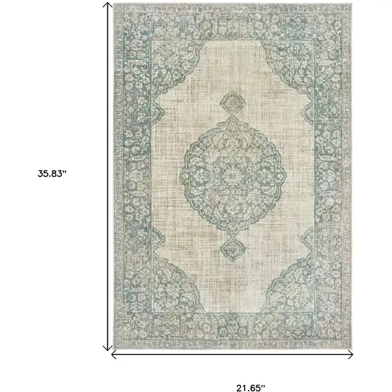 Ivory And Blue Oriental Area Rug Photo 3