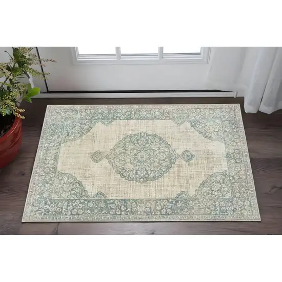 Ivory And Blue Oriental Area Rug Photo 1