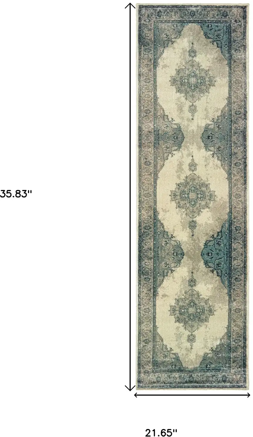 Ivory And Blue Oriental Area Rug Photo 7