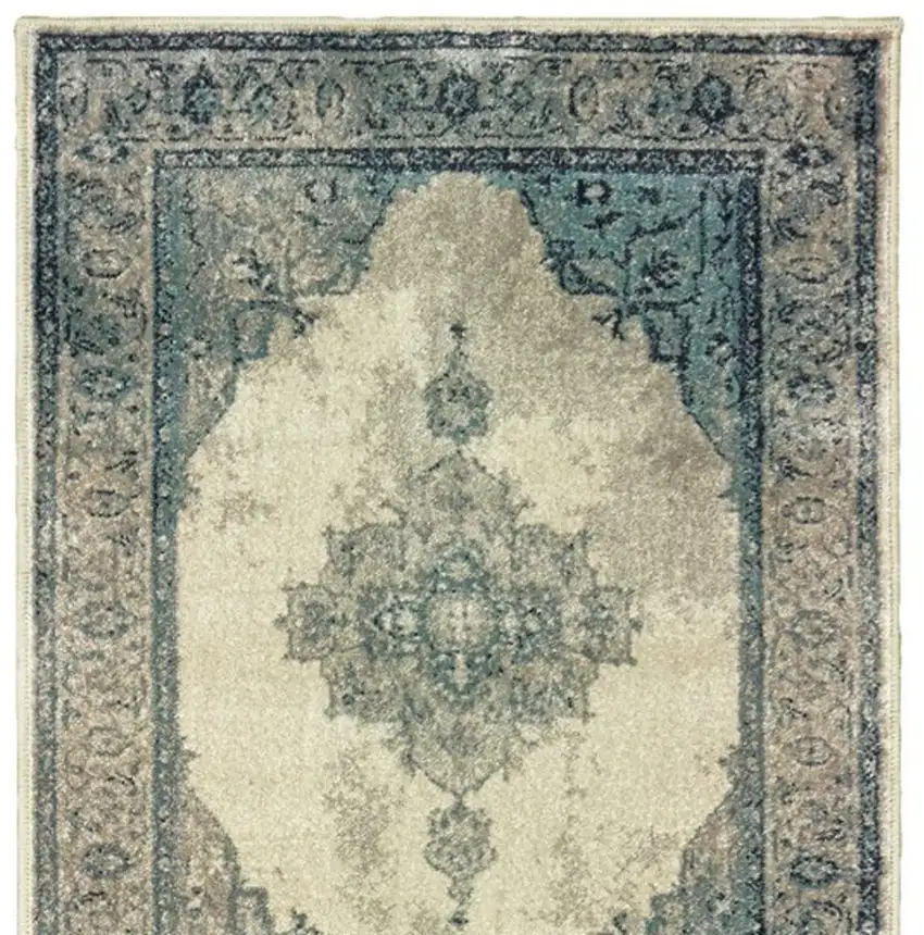 Ivory And Blue Oriental Area Rug Photo 1
