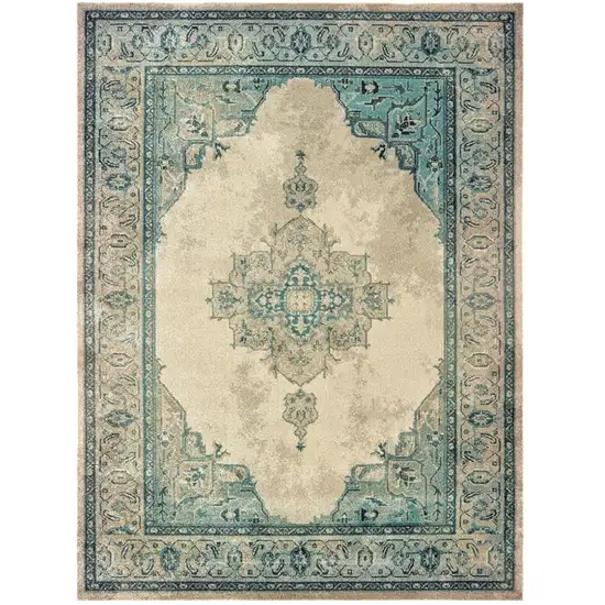 Ivory And Blue Oriental Area Rug Photo 3