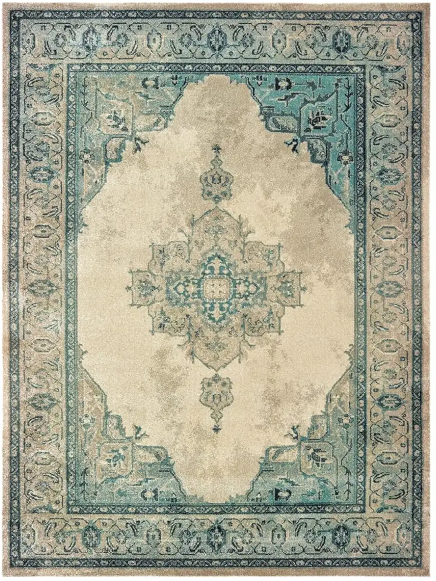 Ivory And Blue Oriental Area Rug Photo 3