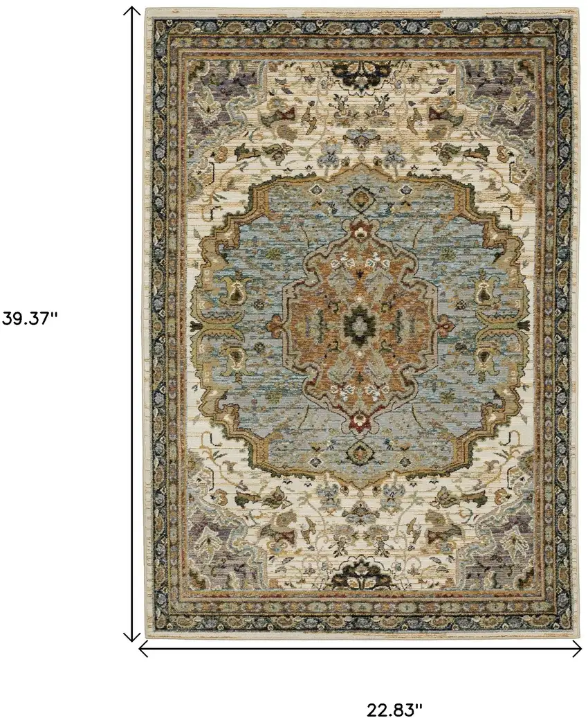 Ivory And Blue Oriental Area Rug Photo 3