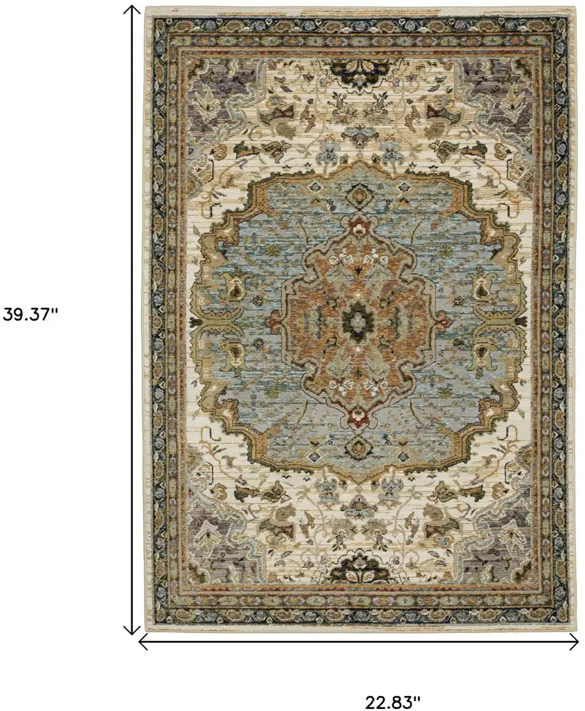 Ivory And Blue Oriental Area Rug Photo 3