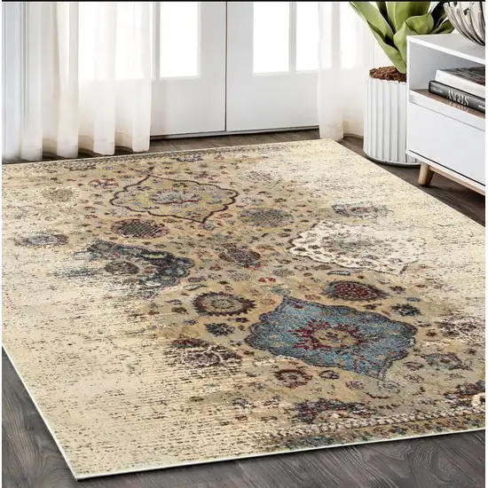 Ivory And Blue Oriental Area Rug Photo 1