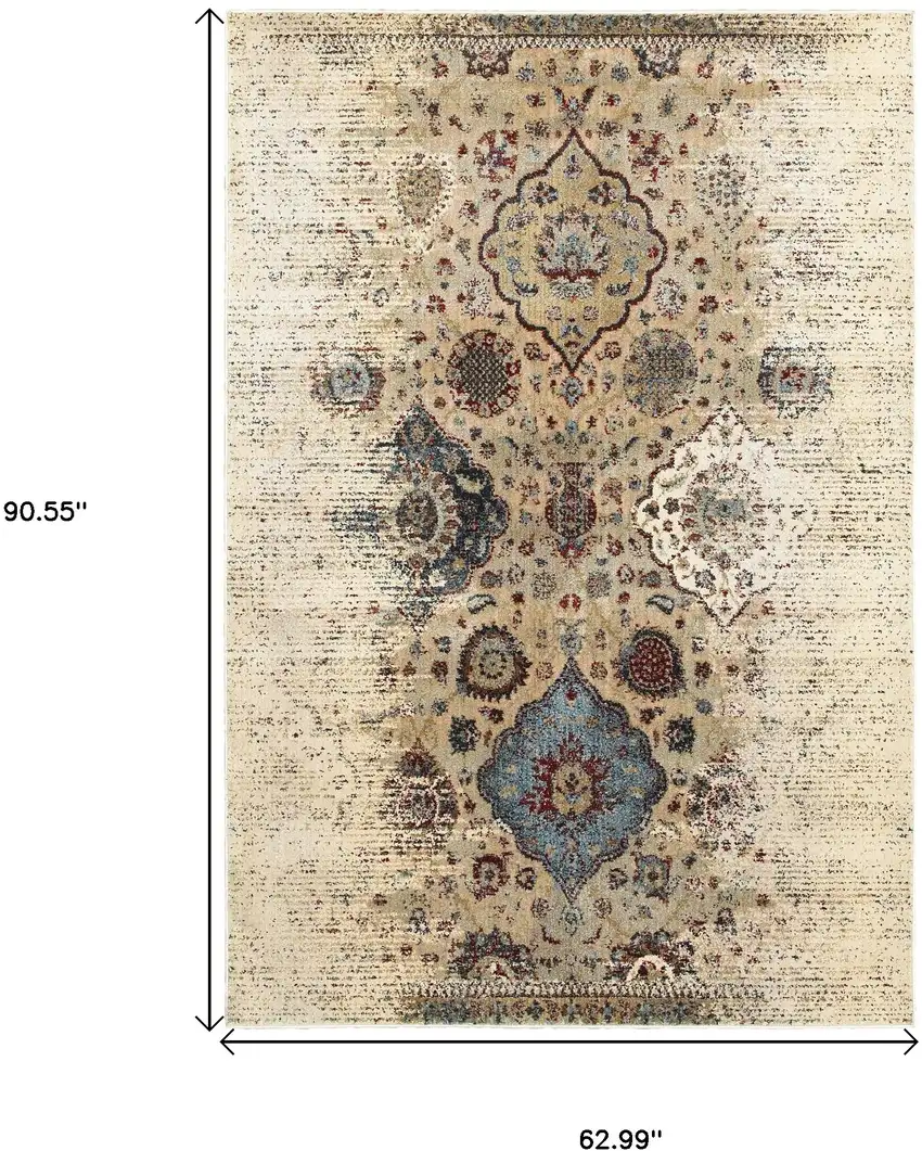 Ivory And Blue Oriental Area Rug Photo 3