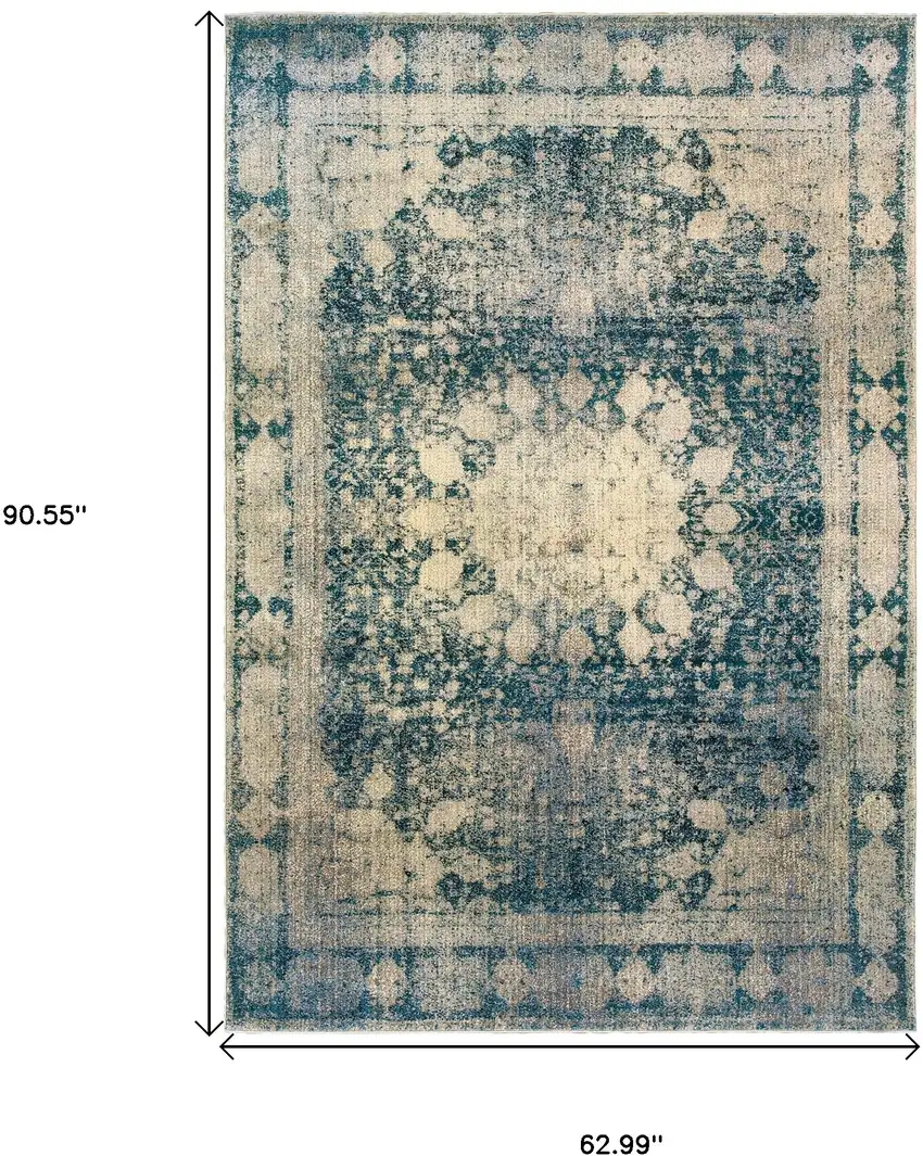 Ivory And Blue Oriental Area Rug Photo 3